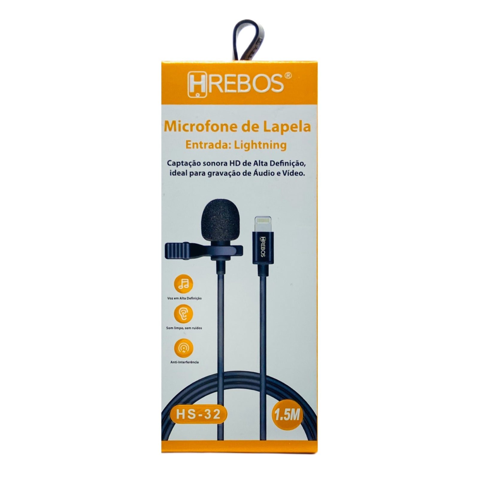 Microfone de Lapela Hrebos Para Lightning Áudio e Vídeo HS-32