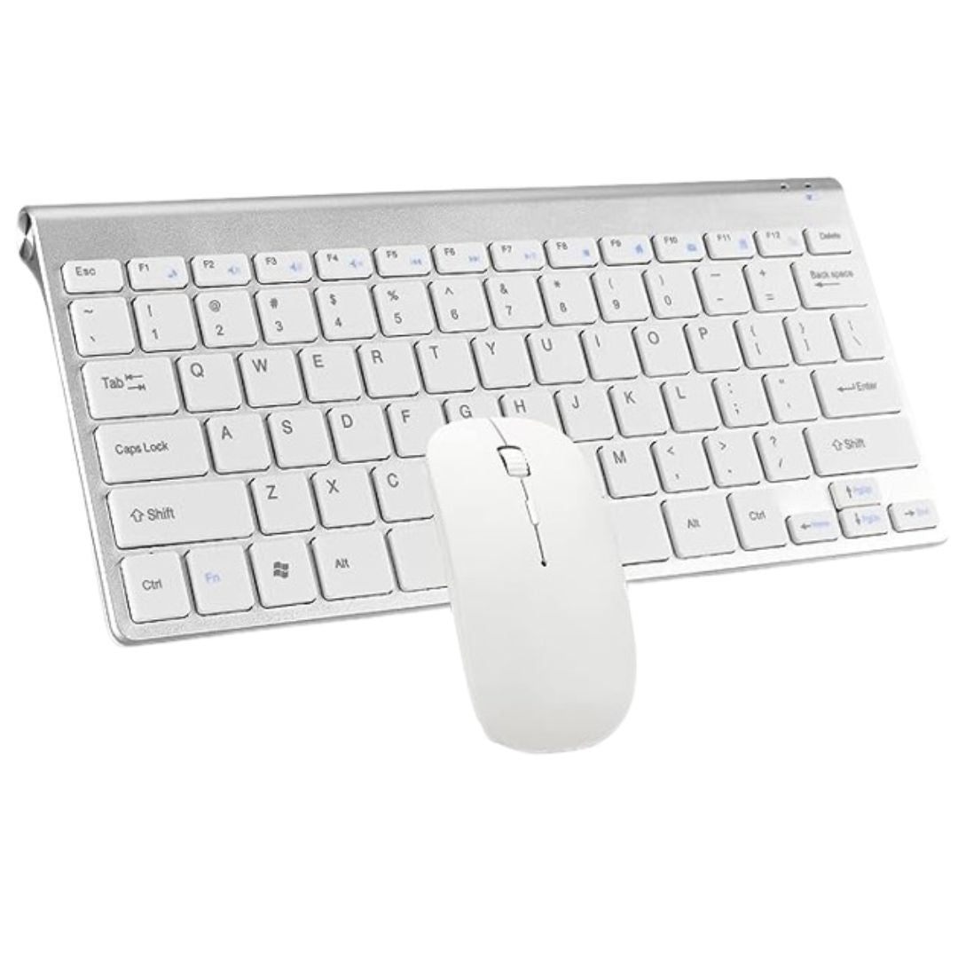 Mini Teclado Sem Fio Compacto e Mouse USB Wireless - ABNT2 Cor:Prata